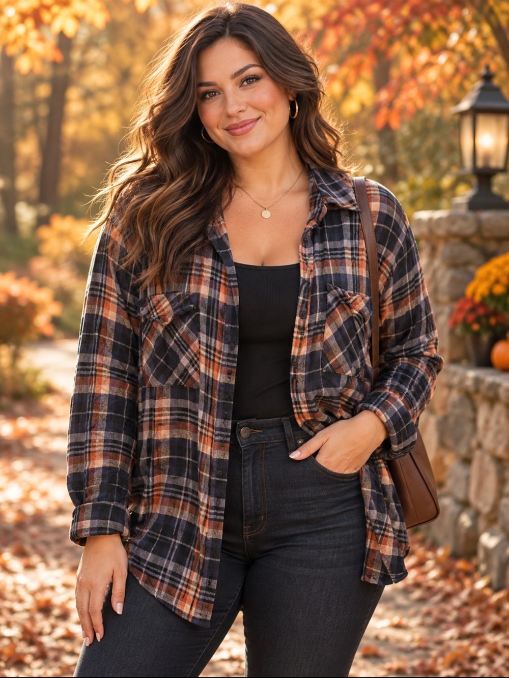 Ricki's Navy, Orange & Gray Plaid Button-Down Shirt
